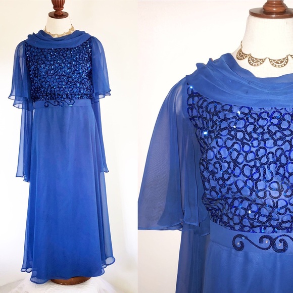 Vintage Dresses & Skirts - Vtg Mike Benet Full Length Dress Sequins Sheer